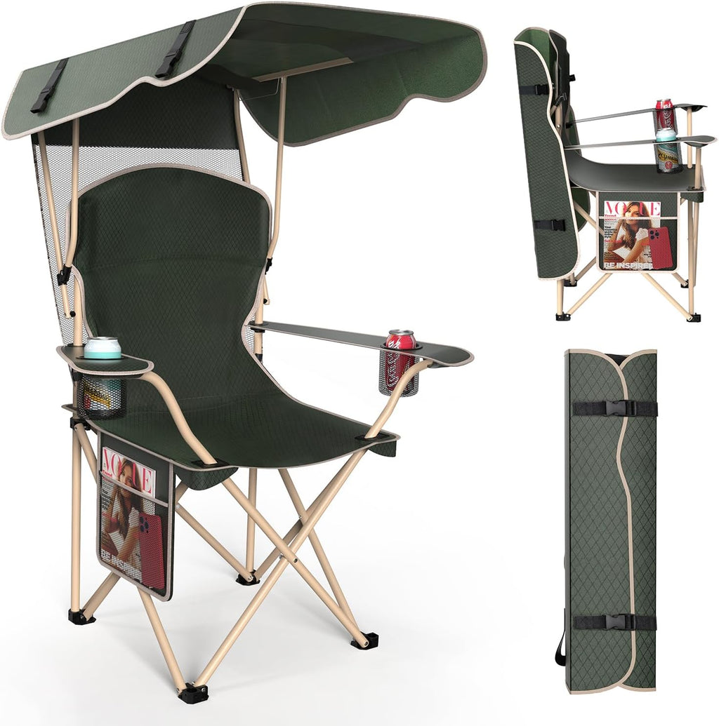 VTOY Portable Camping Chair - Durable 600D Oxford Folding Chair with Canopy for Outdoor Adventures