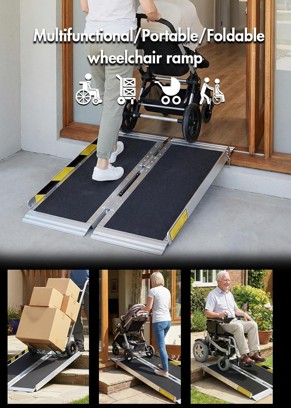 Portable Wheelchair Ramp - 3FT Non-Slip Folding Aluminum Ramp for Home | Supports Up to 800lbs