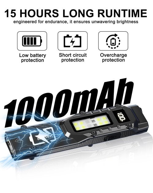 Minsk EDC Tactical Flashlight, 1500 High Lumens Rechargeable LED Flashlight, Compact 9 Modes, USB-C Rechargeable Digital Display, Pocket Flashlight for Home, Camping, Hiking, Emergency, Outdoor