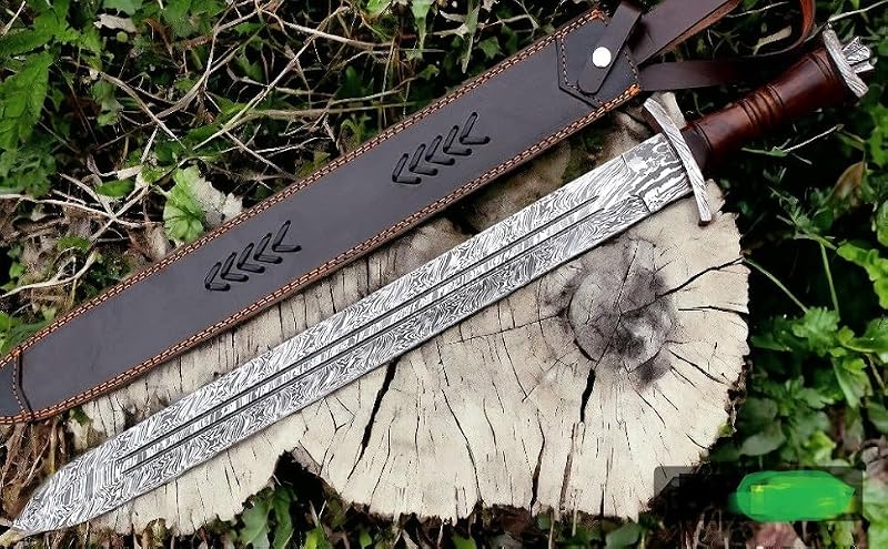 Hand Forged Damascus Steel Sword with Walnut Handle - Viking Gladiator Dagger