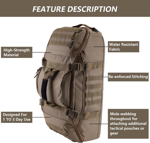 Hannibal Tactical 55L Duffle Bag - Versatile 3-in-1 Tactical Backpack for Gym & Outdoor | Coyote Color