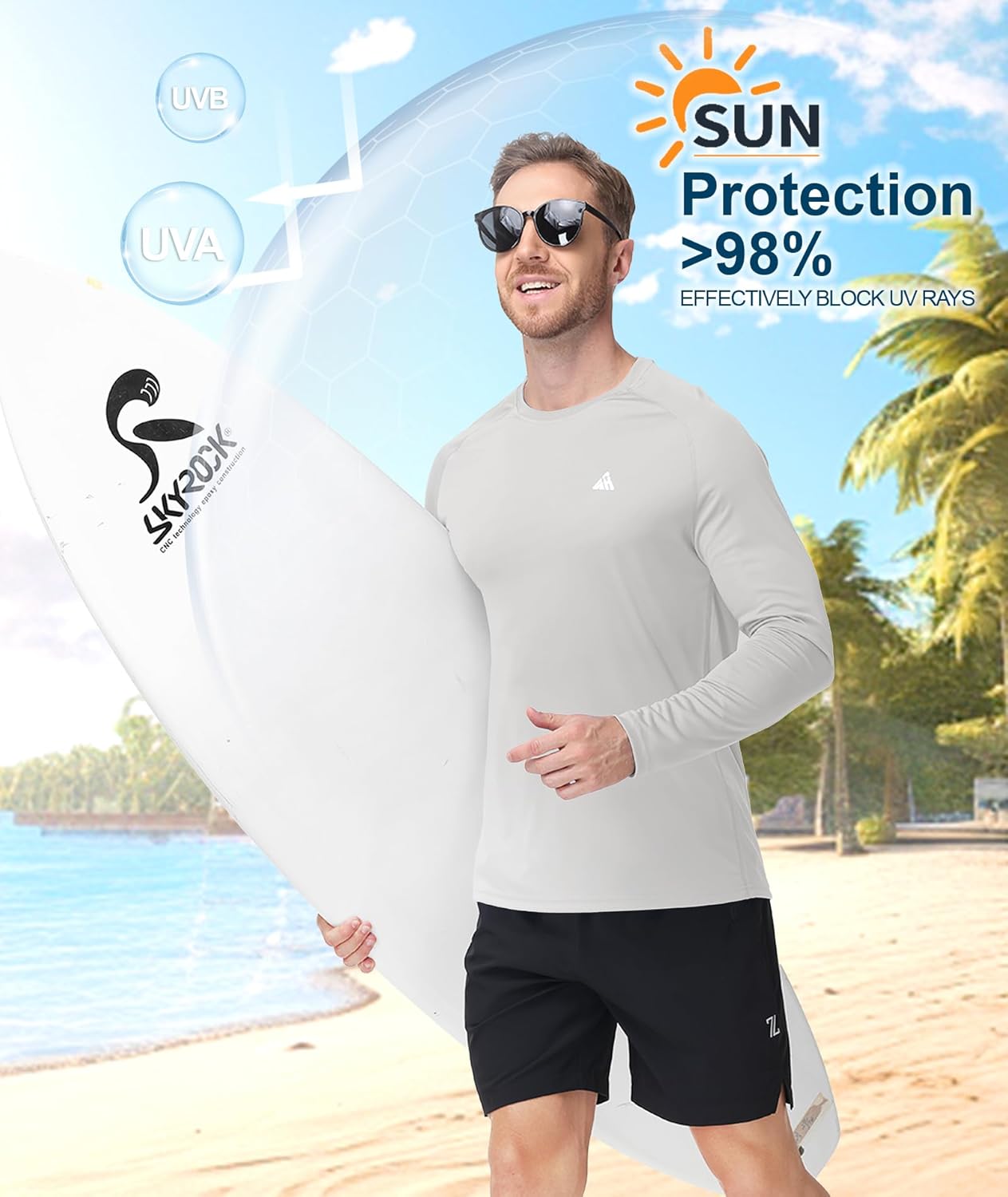 ZITY Men's UPF 50+ Sun Protection Long Sleeve Rash Guard - Lightweight UV SPF Shirt for Fishing & Hiking