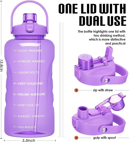 HydroPal 1 Gallon Water Bottle - BPA-Free 128 oz Gym Bottle with Straw & Motivational Time Markers | Large for Fitness & Camping (13.8 x 5.5 Inch)