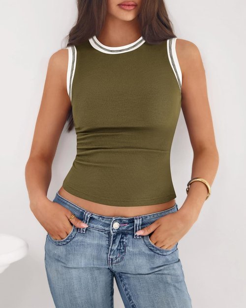 BTFBM High Neck Tank Top - Sleeveless Ribbed Design for Women | Stylish Spring & Summer Essential