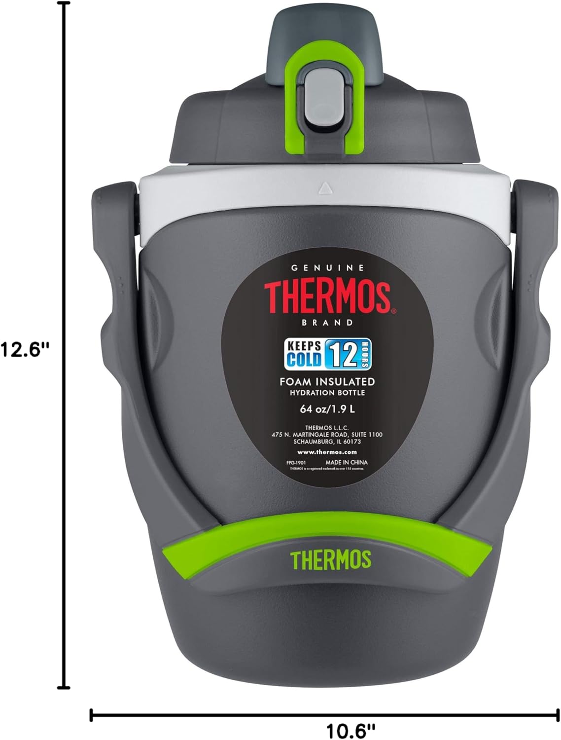 Thermos 64 Ounce Hydration Bottle - Foam Insulated Design in Charcoal Color