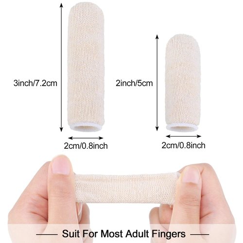 Geyoga 50 Pieces Cotton Finger Cots Finger Toe SleevesThumb Protector Fingertips Protective Cushion, Moisture Wicking (5 cm/ 2 Inch, 7.6 cm/ 3 Inch)
