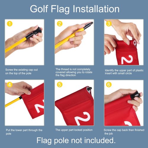 KINGTOP Numbered Golf Flag with Tube Inserted, All 8" L x 6", Putting Green Flags for Yard, 420D Nylon Mini Pin Flags, 1-9