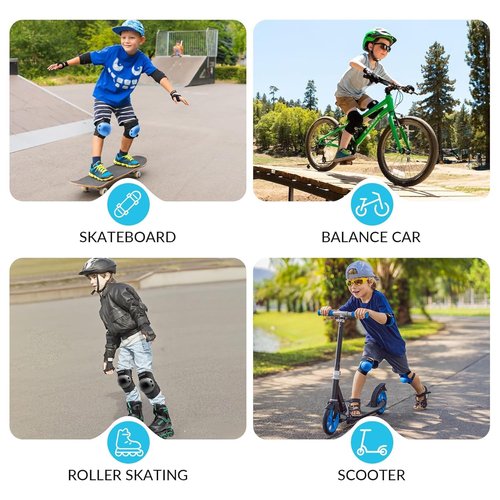 PAPAISON Kids/Youth Knee Pad, Elbow Pads & Wrist Guards for Inline Skating Bike Cycling Skateboard Scooter, 3 in 1 Protective Gear Set for Girls Boys Adult