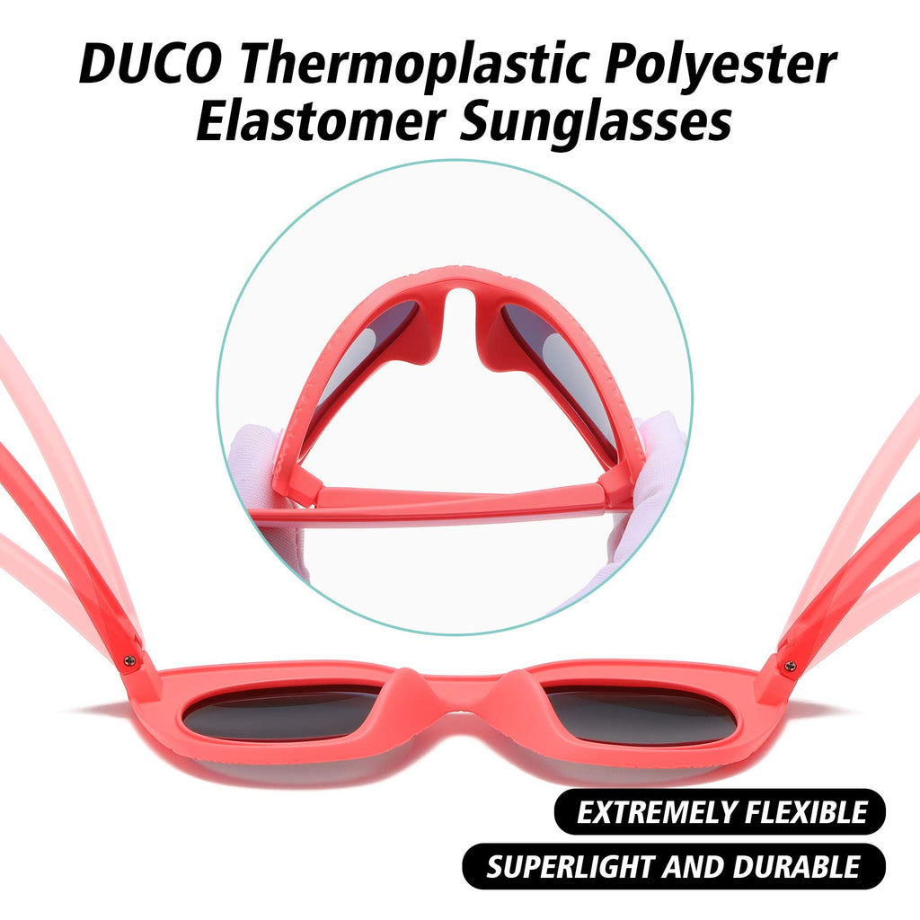 DUCO Cute Polarized Kids Sunglasses for Girls Boys Flexible Children Shades UV Protection Age 6-10 K018