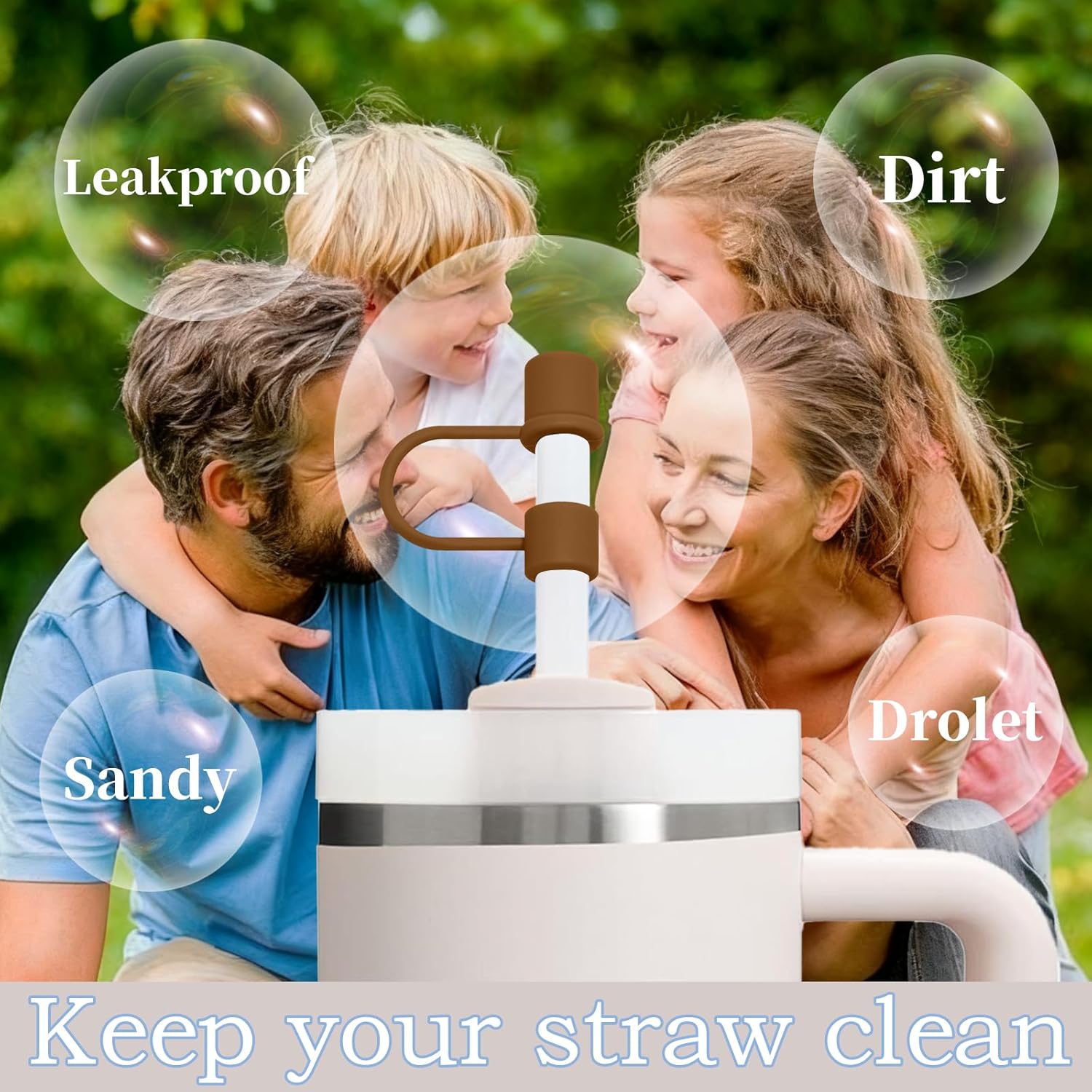 Skiennix Silicone Straw Cover Caps - 6PCS Reusable Accessories for Stanley 30&40 Oz Tumblers - Brown