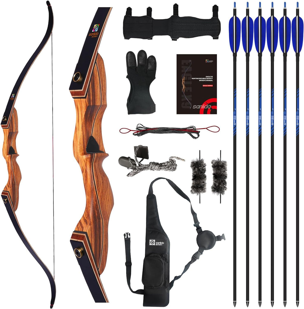 Sanlida Eagle X9 Recurve Bow Set - 58" Takedown Bow for Adults | 25-60 Lbs, Ideal for Outdoor Practice