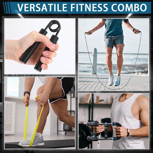 Soulchen 8 Pcs Twister Arm Trainer Adjustable 5 Resistance Levels 30-120 Lbs Chest Arm Workout Equipment for Men Women 3 Grip Strength Trainer Wrist Forearm Strengthener 3 Resistance Bands 1 Jump Rope