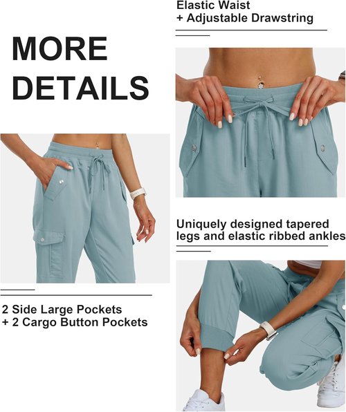 MoFiz Women's Lightweight Cargo Pants - Elastic Waist Athletic Joggers for Hiking & Travel