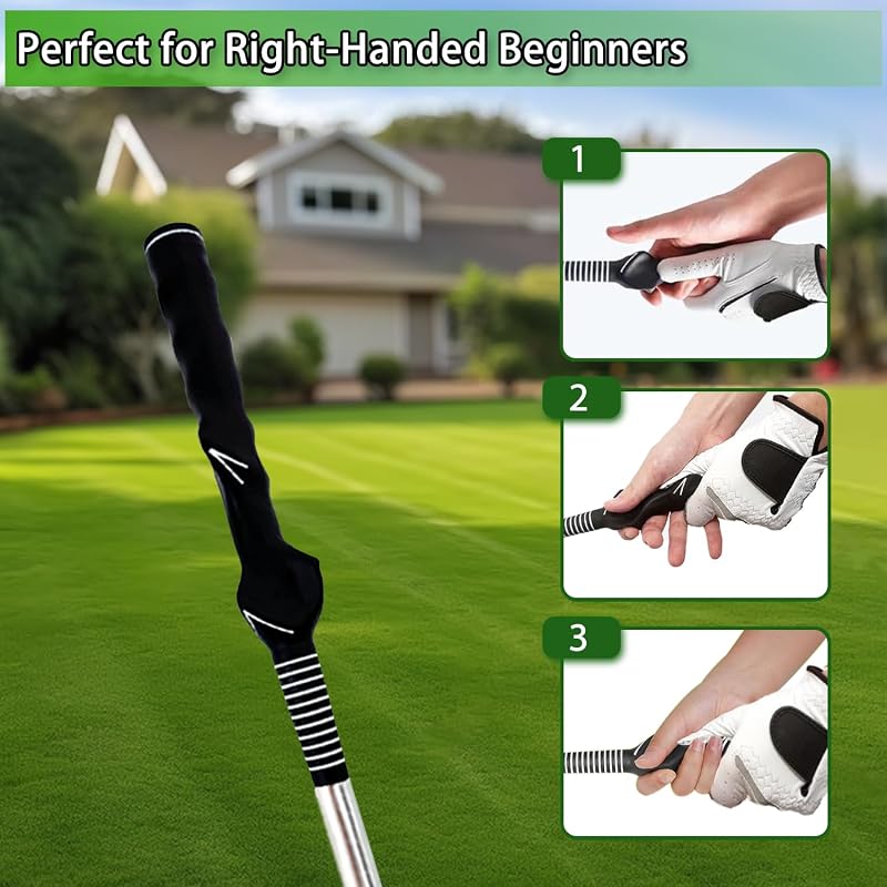 Golf Swing Trainer with Grip Trainer - Retractable Practice Aid