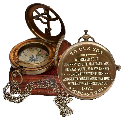 WOANIN Personalized Compass,Gift for Husband,Son,to My Man, to Our Son,to My Fiancé,Dad,Boyfriend,for Customized Compass (Our Son- Mom and Dad)