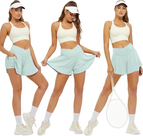 FireSwan Women's Crossover Athletic Shorts - 2-in-1 Flowy Running Shorts with Pockets & Spandex