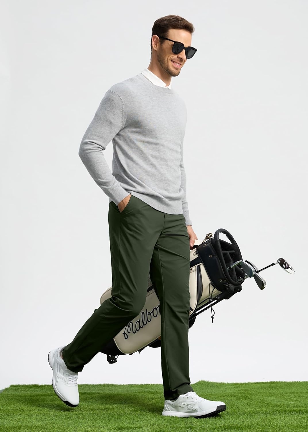 Pudolla Men's Golf Pants - Lightweight Quick-Dry Casual Slacks with Pockets | Comfortable Fit in 30"/32"/34" Sizes