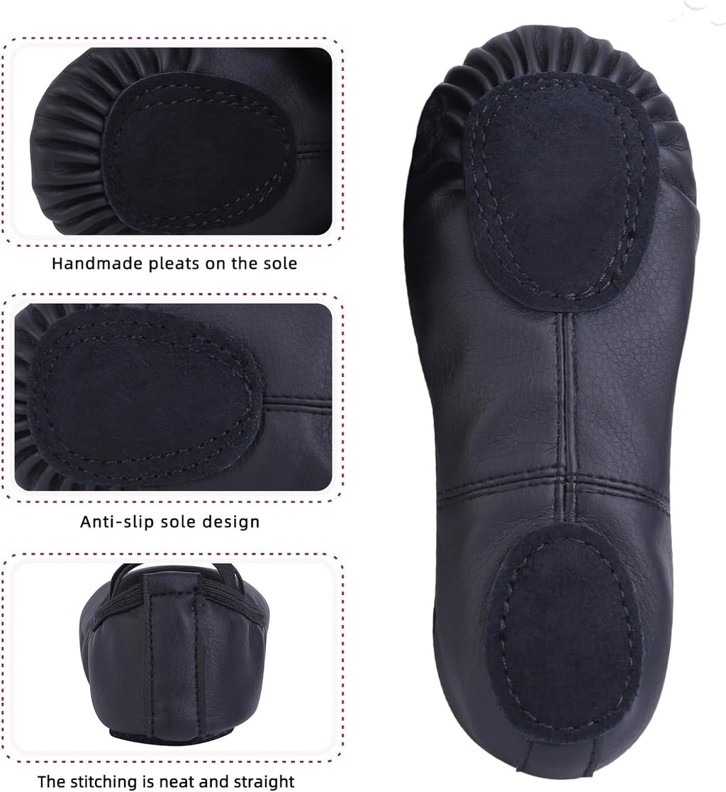 Skiennix Girls Ballet Shoes - Soft Leather Slippers for Toddlers, Little & Big Kids