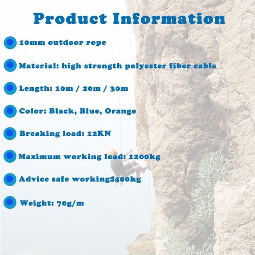HAIY Climbing Rope, 10mm Static Rock Climbing Cord, High Strength Rope, Safety Rope for Escape, Fire Rescue, Dock Anchor, Ice Climbing (Orange, 32ft)