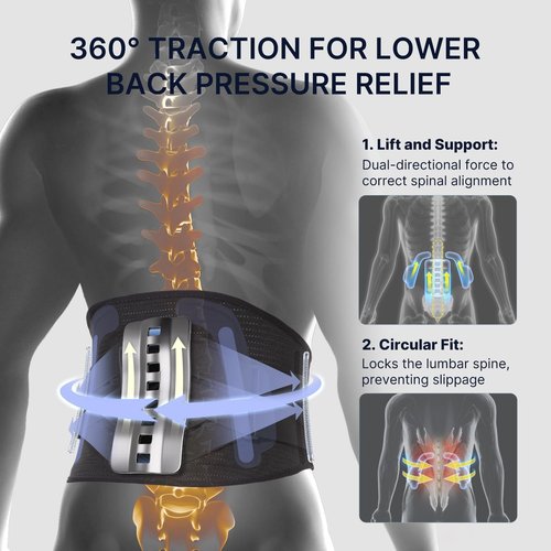Fit Geno Back Brace for Lower Back Pain Men & Women: Adjustable Lumbar Support Brace for Pain Relief - Breathable Waist Belt for Comfort - L/XL
