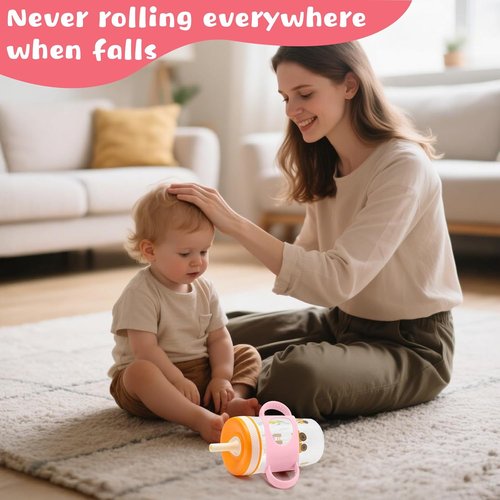 Mity Rain Cup Grip - Silicone Dual-Handle for Owala, Zak & Stanley Toddler Cups | Beige & Pink