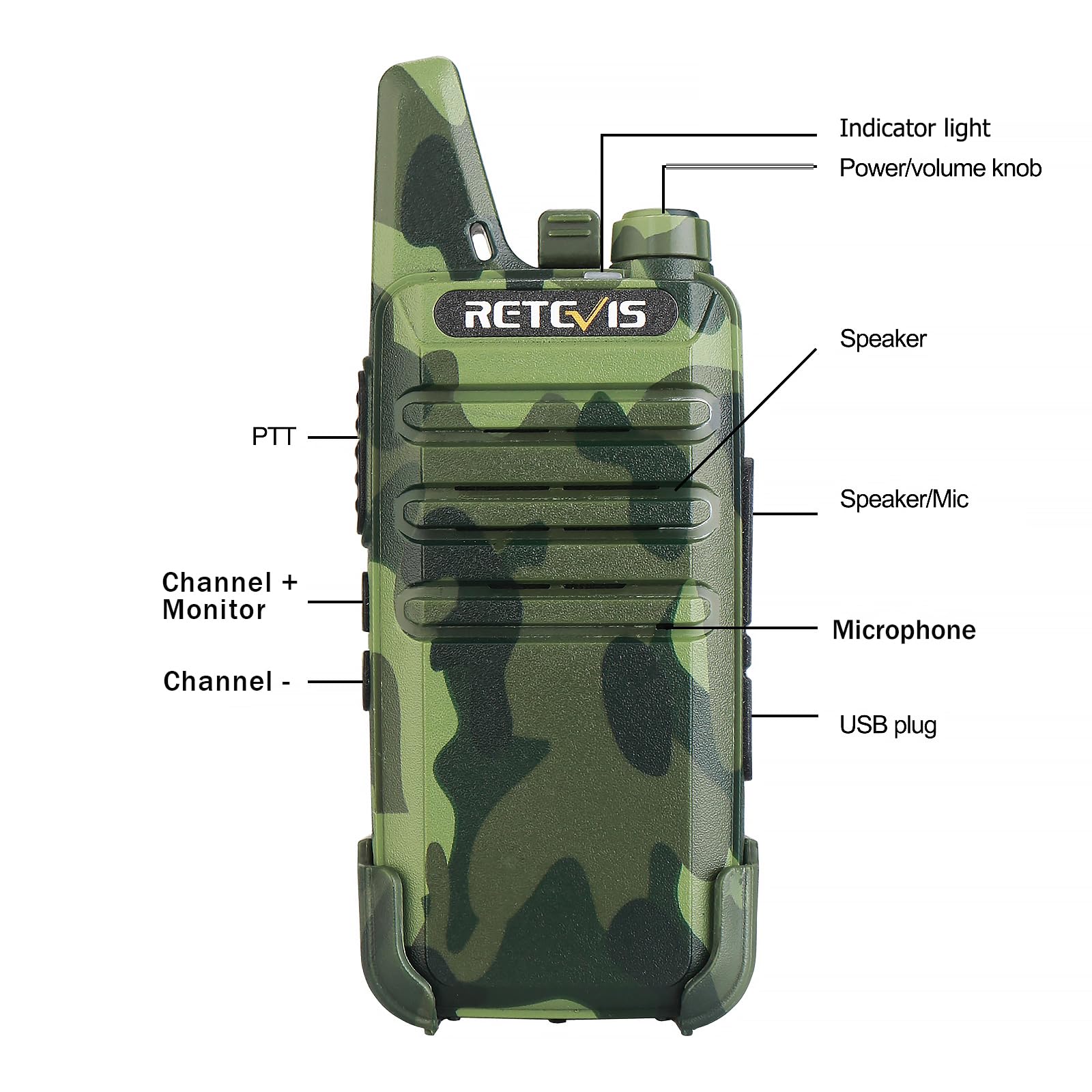 Retevis RT22 Walkie Talkies Rechargeable, Voice Activated, Emergency Alarm, Outdoor Cruise Ship ATV Hunting Skiing Handheld Two Way Radio Walkie-Talkies (4 Pack,Camouflage)