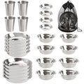 Stainless Steel Camping Dinnerware Set for 4-6 | 26-Piece Mess Kit with Plates, Bowls, Cups & Carry Mesh Bag