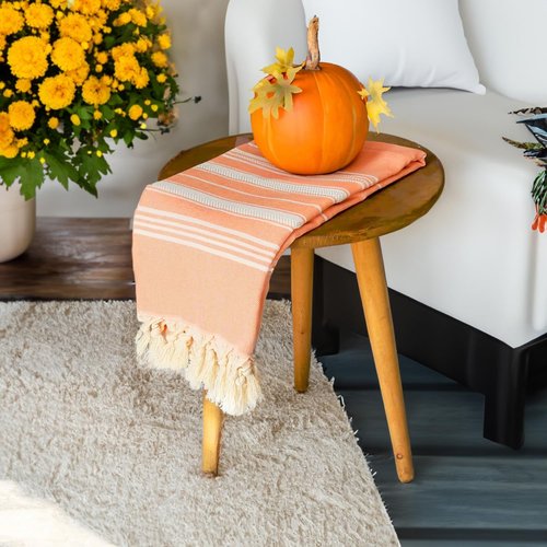 Bazaar Anatolia Turkish Beach Towel - Oversized 100% Cotton, Quick Dry & Sand Free | 71x39 Inches - Stripe Orange