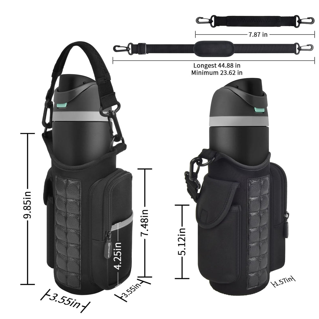 Steadtep Magnetic Gym Water Bottle Sleeve with 14 Strong N52 Magnets - for MagSafe iPhone & Large Flasks, Insulated Carrier for Ninja Blast Portable Blender, 32oz 40oz 50oz Bottles, Gym Bag with Phone