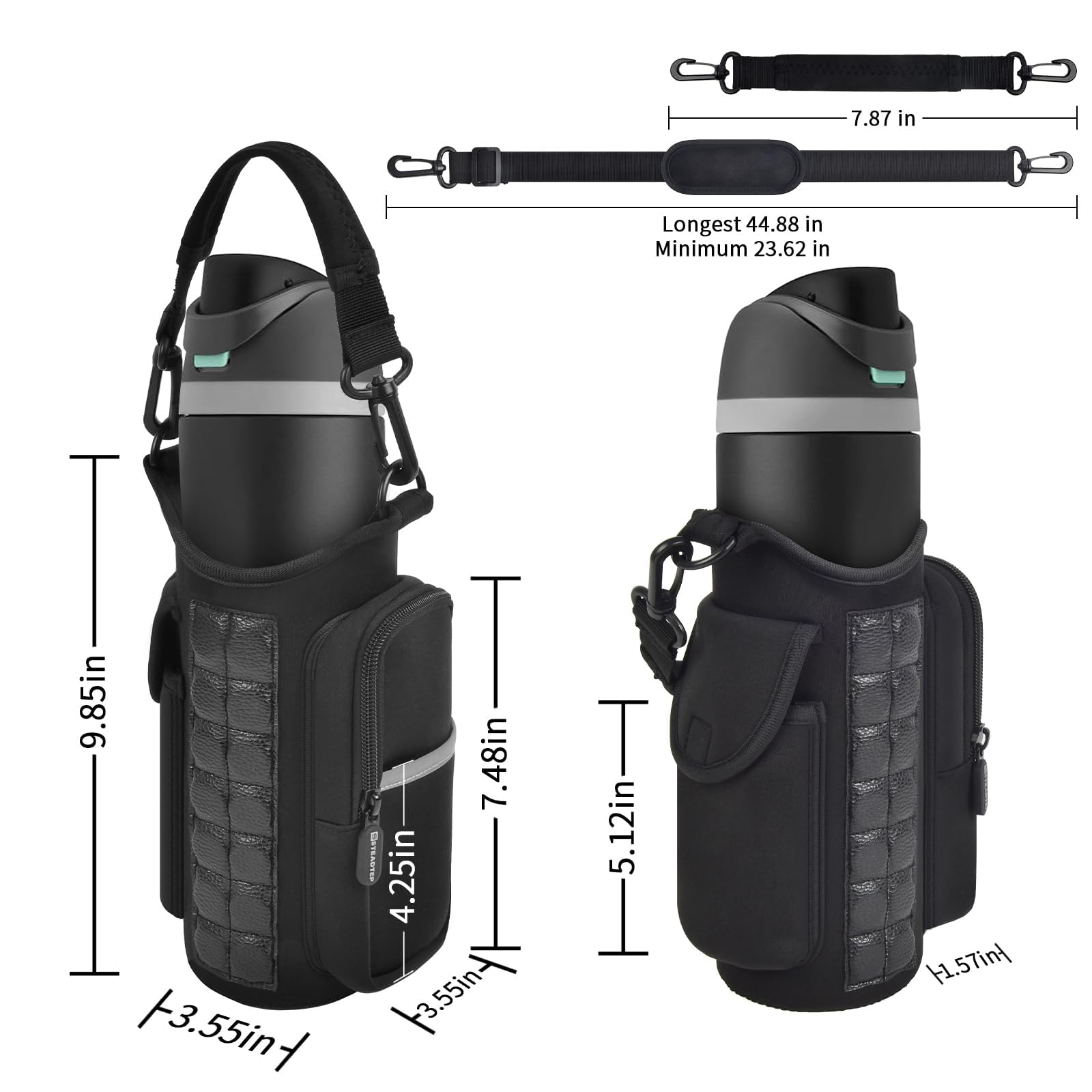 Steadtep Magnetic Gym Water Bottle Sleeve with 14 Strong N52 Magnets - for MagSafe iPhone & Large Flasks, Insulated Carrier for Ninja Blast Portable Blender, 32oz 40oz 50oz Bottles, Gym Bag with Phone