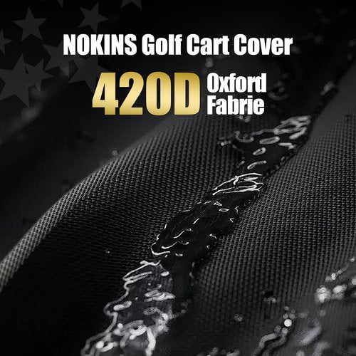 NOKINS Golf Cart Cover, 420D Waterproof Oxford Fabric Cover Fit for EZGO, Club Car Most Standard Golf Cart 2+2 Seater, Heavy-Duty Windproof Sunproof with Double Zipper Doors&Anti-Slip Straps, Black