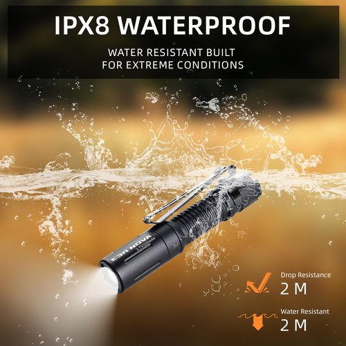 PowerTac E3R Nova 820 Lumen Mini Keychain Flashlight - USB-C Rechargeable, Swivel-Covered Charging Port, IPX8 Waterproof, Dual-Way Clip, Compact EDC Light for Camping, Hiking, Everyday Carry
