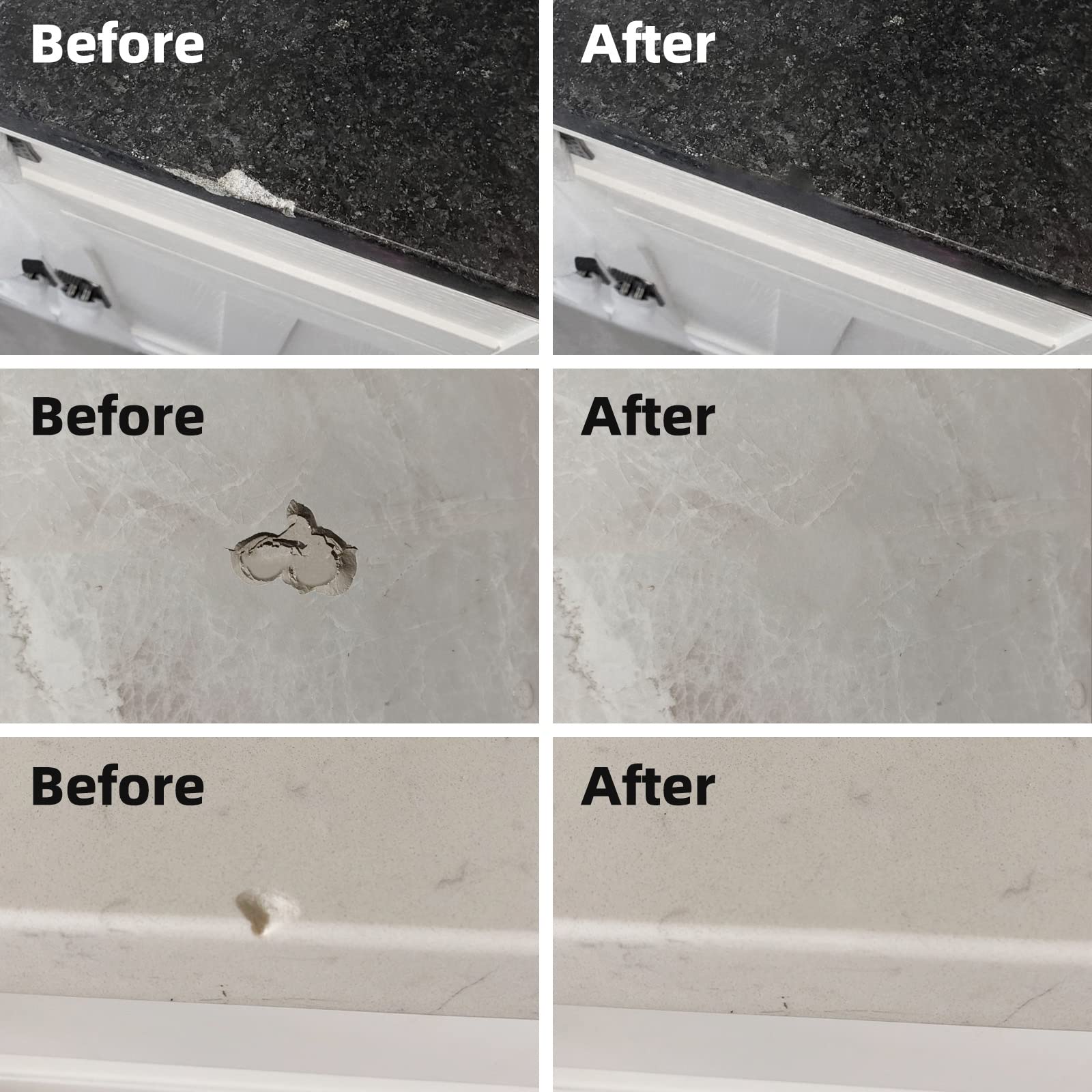 Globalcom Tile and Granite/Marble Repair Kit, Porcelain Stone and Quartz Countertops Repair Kit for Chips Dents Cracks Holes Scratch, Fix Chipped Edges Corners, Reattaches Missing Pieces