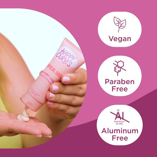 HAPPY CURVES Lotion to Powder Anti Chafing Odor Control Cream for Women: Aluminum-Free Cream for Private Parts, Under Breast, & Body 2.25 Fl Oz (1 Pack, Tropical Oasis)