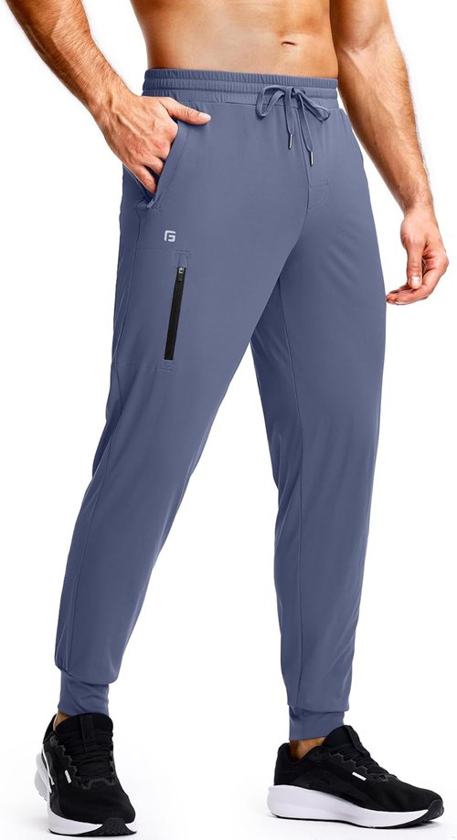 GGJ Men's Athletic Joggers - Stretch Tapered Running Sweatpants with Zipper Pockets | Gym Workout Pants