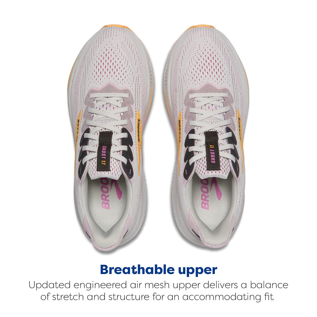 Brooks Women’s Ghost 17 Neutral Running Shoe - Oyster/Apricot/Pink - 5 Wide