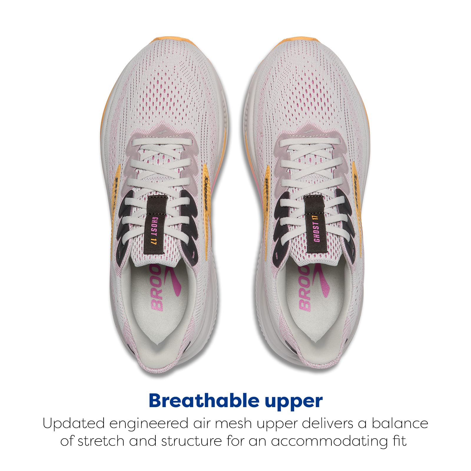 Brooks Women’s Ghost 17 Neutral Running Shoe - Oyster/Apricot/Pink - 5 Wide