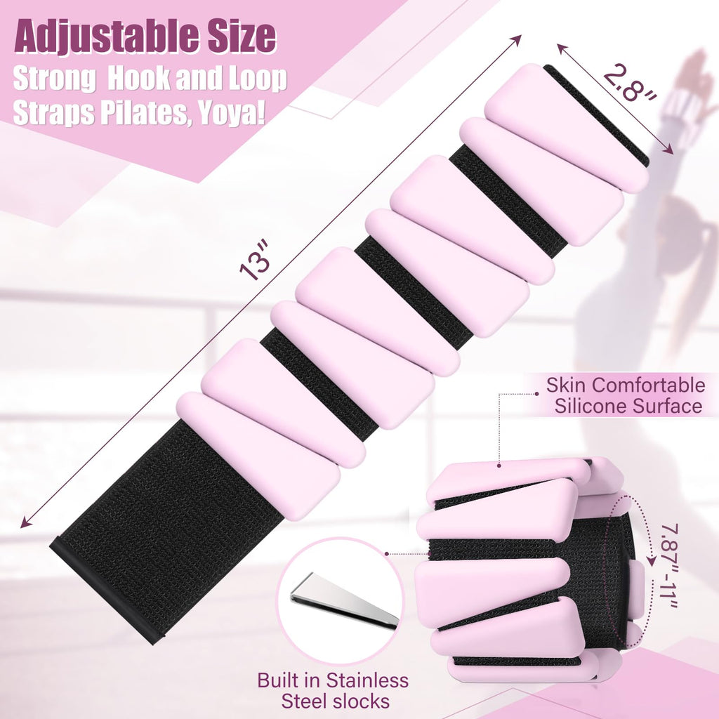 Vinsot Wrist Weights for Women Set of 4（4 Lbs）Adjustable Silicone Ankle Weight Bracelet for Yoga Pilates Gym Workout Running Walking Strength Training(Pink)