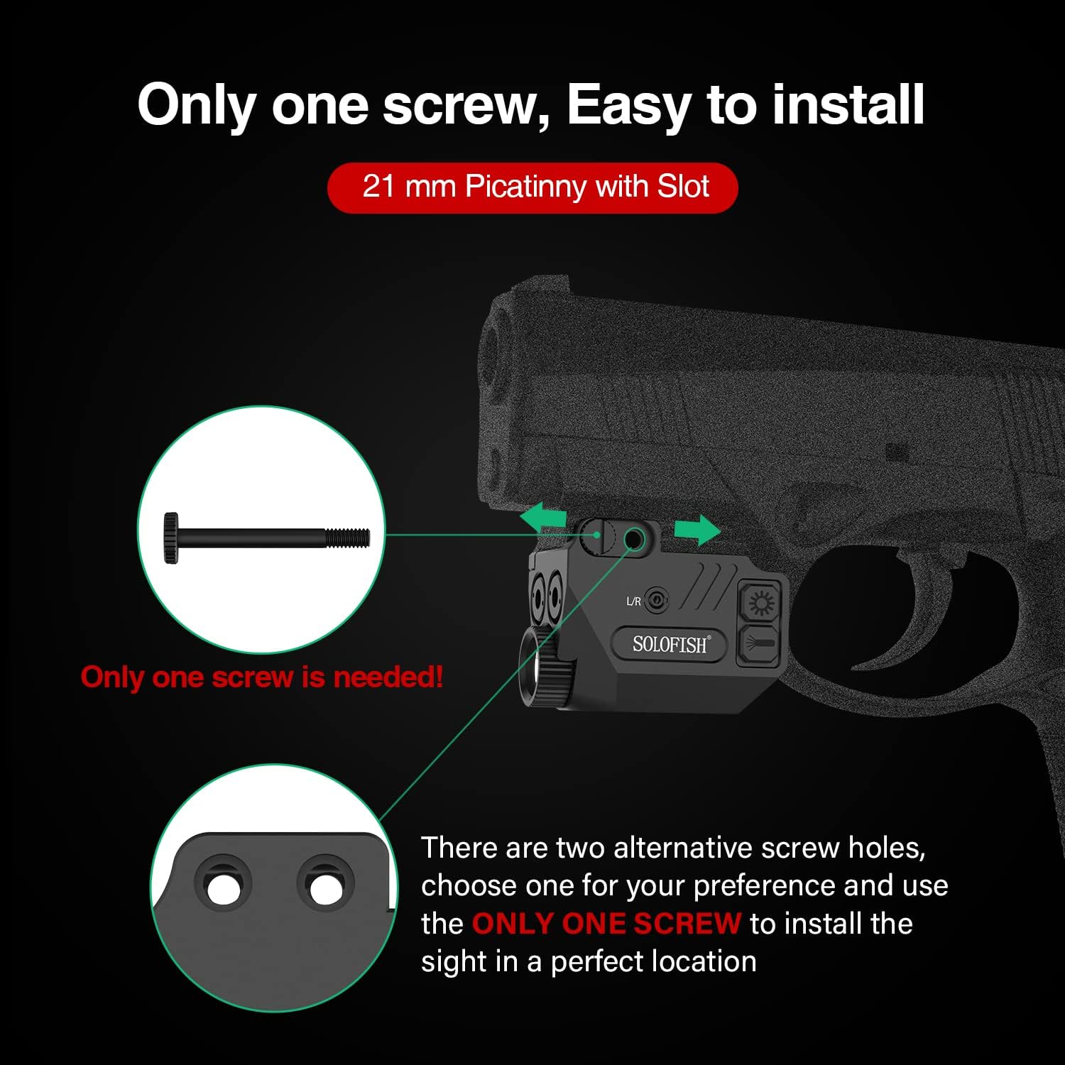 SOLOFISH Pistol Light - 500lm Rechargeable Aluminum Weapon Light with Purple/IR/Green Beam Combo