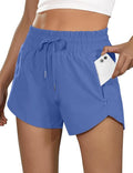 BMJL Women's High Waisted Running Shorts - Athletic Gym Workout Shorts with Zipper Pockets, Large, Blue