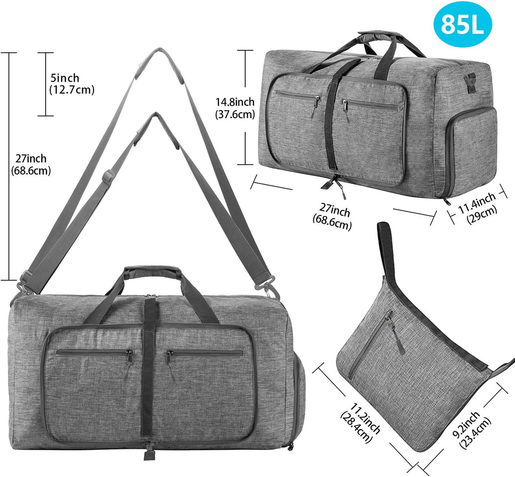 Vomgomfom Foldable Travel Duffle Bag - Lightweight Water-Resistant Luggage with Shoe Compartment | 65L/85L/115L Sizes