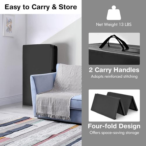 GYMAX Gymnastics Mat - 4FT x 8FT x 2In Folding Exercise Mat with Carry Handles & Waterproof Cover | Ideal for Yoga & Martial Arts