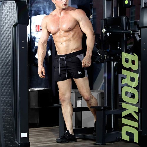BROKIG Men's 5" Gym Shorts - Lightweight Bodybuilding & Weightlifting with Zipper Pockets