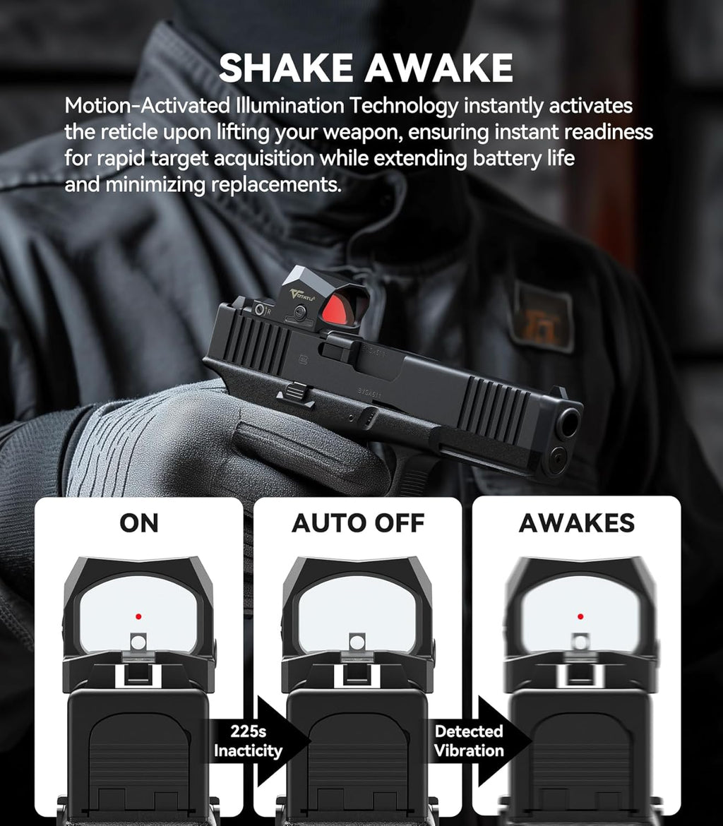 VOTATU EMD507-R Multi-Reticle Reflex Sight - Shake Awake 3 MOA Dot & 54 MOA Circle for G17/G19 MOS