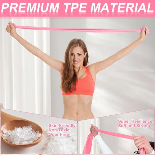 DEEKIN 10 Pcs Resistance Bands Professional Exercise Elastic Bands Latex-Free Yoga Starter Set for Pilates, Physical Therapy, Strength Training, Yoga, Working Out for Women Home Gym(Pink,15 Lbs)