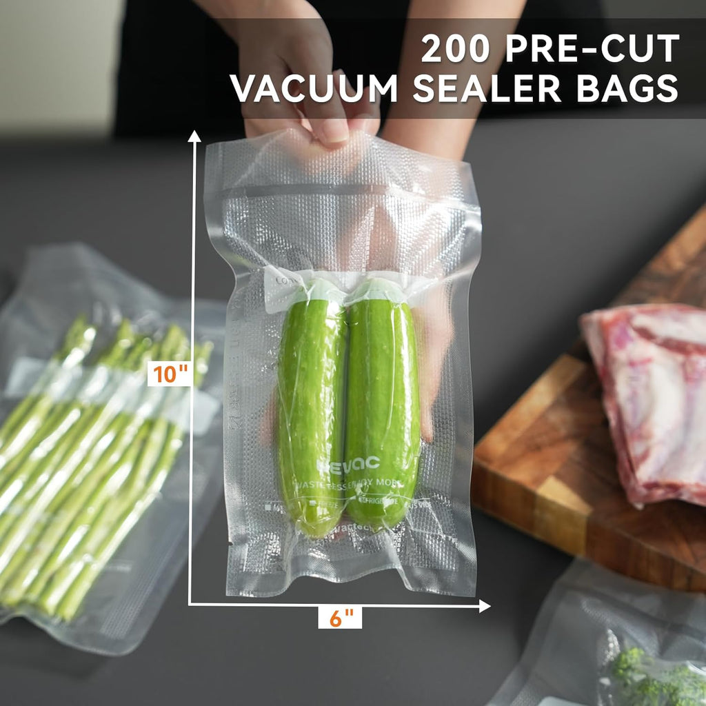 Wevac Vacuum Sealer Bags - Heavy Duty 6" x 10" Precut, 200 Count with Liquid Block & Bone Guard