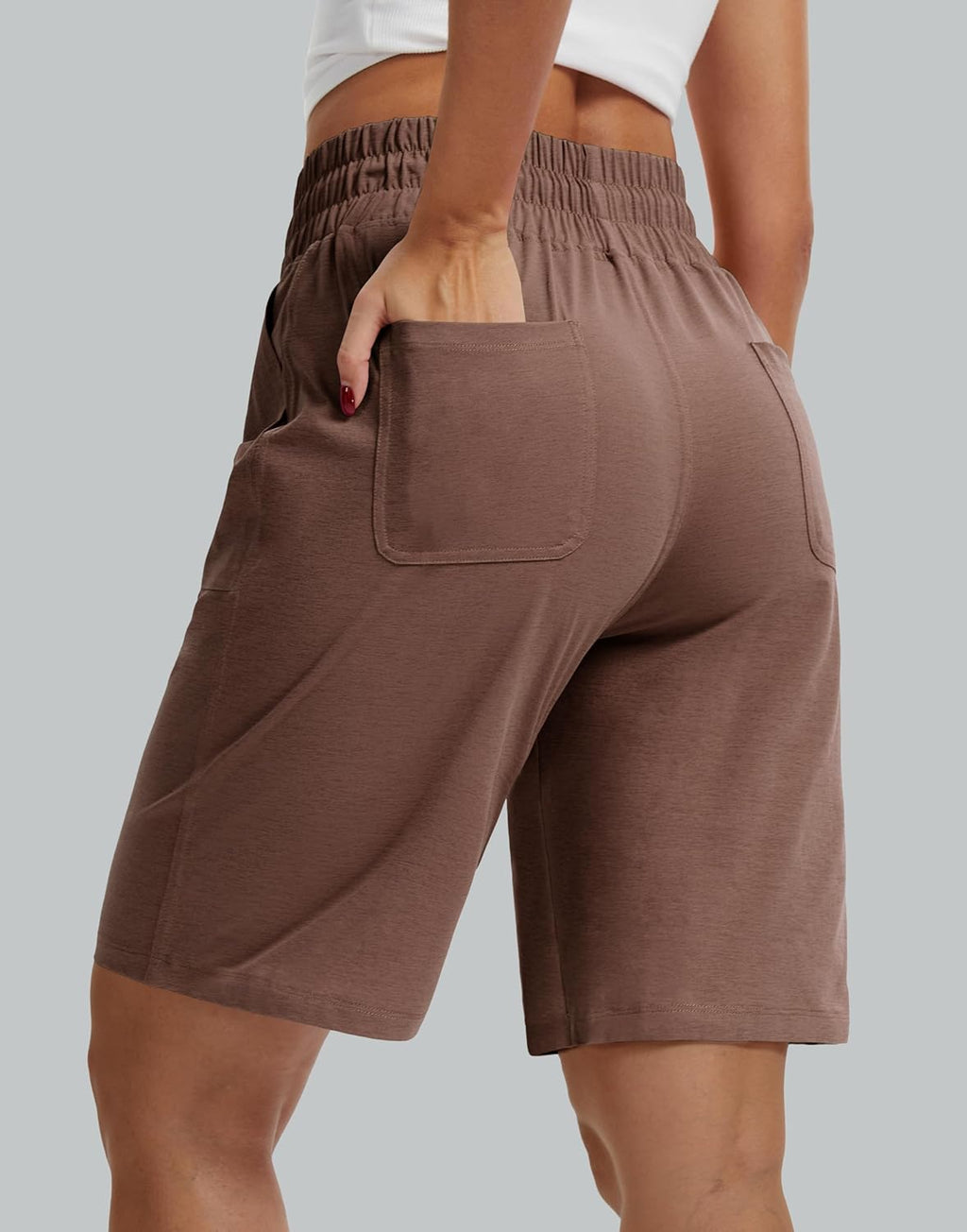 Skiennix Women's Bermuda Shorts - 10" Long High-Waisted Comfy Jersey with Pockets for Casual Wear