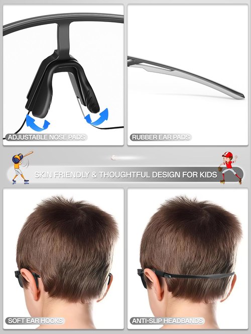 KAPVOE Youth Photochromic Sports Sunglasses Boys Girls Baseball Softball Running Cycling Glasses for Kids Age 6-12 K9035