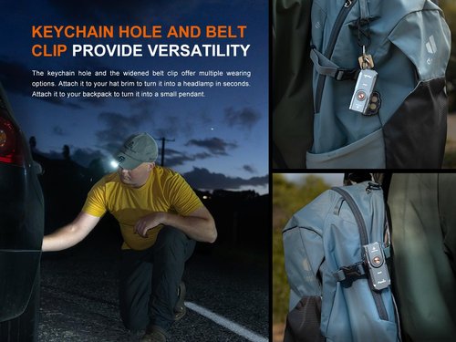 Fenix E06R 700 Lumen 3-in-1 EDC Keychain Flashlight, USB-C Rechargeable, Includes UV Light and Lumentac Organizer (Grey)