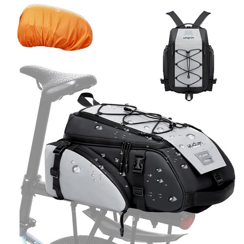 19L Reflective Bike Rack Bag Water Resistant Cycling Pannier Saddle Shoulder Bag with Rain Cover 4-in-1 Versatile Bag Accessories for Travel Commuting Shopping Outdoor Cycling Night-Riding Fitness